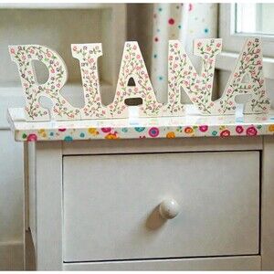 Hand-Painted Floral Wooden Letters “RIANA” Nursery Name Child’s Room Shelf Decor